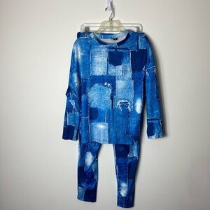 Blue Patchwork Women's Pantsuit